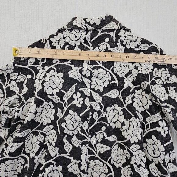 Newport News Overcoat Women's Size 12 Black White Floral Pockets Lined EUC - Picture 9 of 12
